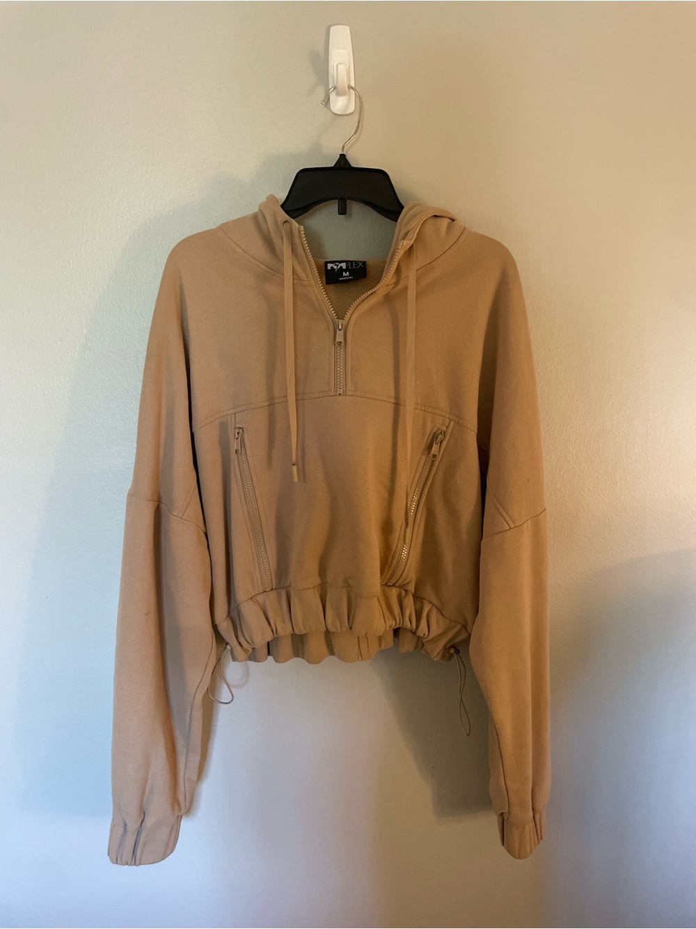 POPFLEX Beige/Tan Cropped Bomber Hoodie
